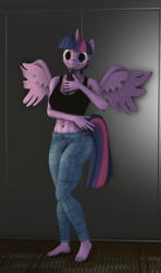 Size: 1278x2160 | Tagged: safe, artist:zgsfm, imported from derpibooru, twilight sparkle, alicorn, anthro, plantigrade anthro, pony, unicorn, 3d, 3d model, barefoot, breasts, clothes, erect nipples, feet, female, gloves, horn, mare, nipple outline, nipples, nudity, phone, raised hoof, selfie, solo, twilight sparkle (alicorn)