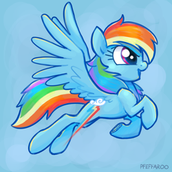 Size: 2048x2048 | Tagged: safe, artist:pfeffaroo, imported from derpibooru, rainbow dash, pegasus, pony, flying, side view, smiling, solo