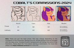 Size: 1024x672 | Tagged: safe, artist:cobaltskies002, imported from derpibooru, pony, advertisement, colored, commission, commission info, flat colors, lineart, price sheet, prices, sketch