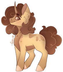 Size: 2236x2548 | Tagged: safe, artist:trashpanda czar, imported from derpibooru, oc, oc only, oc:snickerdoodle, unicorn, body markings, cheek fluff, chest fluff, female, horn, looking at you, mare, poofy mane, poofy tail, simple background, smiling, transparent background
