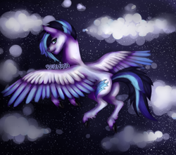 Size: 3400x3000 | Tagged: safe, artist:reamina, imported from derpibooru, oc, oc:storm walker, pegasus, pony, colored wings, female, flying, mare, night, solo, two toned wings, wings