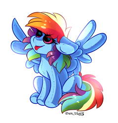 Size: 1947x2038 | Tagged: safe, artist:yuris, imported from derpibooru, rainbow dash, original species, pegasus, plush pony, pony, concave belly, female, open mouth, plushie, simple background, sitting, smiling, solo, toy, white background