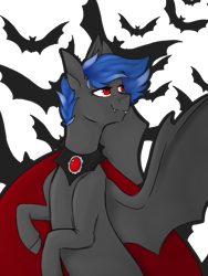 Size: 1536x2048 | Tagged: safe, artist:pixelberrry, imported from derpibooru, oc, oc:midnight jet, bat, bat pony, pony, cape, clothes, female, mare, solo