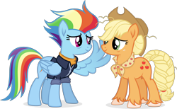 Size: 5000x3086 | Tagged: safe, artist:cirillaq, imported from derpibooru, applejack, rainbow dash, earth pony, pegasus, pony, the last problem, appledash, clothes, cowboy hat, female, granny smith's shawl, hat, lesbian, mare, older, older applejack, older rainbow dash, scarf, shipping, simple background, stetson, transparent background, vector