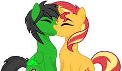 Size: 1893x1101 | Tagged: safe, artist:star-armour95, imported from derpibooru, sunset shimmer, oc, oc:star armour, pegasus, unicorn, eyes closed, female, horn, kissing, male, shipping, simple background, straight, transparent background
