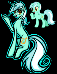 Size: 800x1039 | Tagged: safe, artist:coffeefueledchainsaw, imported from derpibooru, lyra heartstrings, pony, unicorn, black background, concave belly, horn, reference used, simple background, sitting, smiling, solo, waving