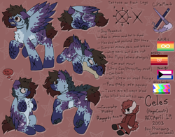 Size: 2800x2200 | Tagged: safe, artist:pegacousinceles, imported from derpibooru, oc, oc only, oc:celes, hybrid, pegasus, ambiguous gender, cutie mark, high res, paw pads, pegasus oc, ponysona, pride, reference sheet, wings