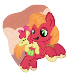 Size: 1801x2000 | Tagged: safe, artist:amynewblue, imported from derpibooru, apple bloom, big macintosh, earth pony, pony, apple bloom riding big macintosh, brother and sister, female, filly, foal, male, siblings, simple background, sleeping, stallion, white background