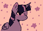 Size: 355x261 | Tagged: safe, artist:gh0stmist, imported from derpibooru, part of a set, twilight sparkle, alicorn, pony, animated, blushing, ear blush, empty eyes, female, folded wings, frame by frame, gif, horn, limited palette, mare, narrowed eyes, no catchlights, no mouth, nose blush, orange background, purple coat, simple background, solo, sparkles, squigglevision, stars, twilight sparkle (alicorn), two toned mane, unicorn horn, wigglypaint, wings