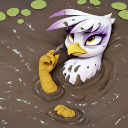 Size: 1024x1024 | Tagged: safe, imported from derpibooru, gilda, ai content, ai generated, generator:stable diffusion, mud, mud bath, muddy, prompter:pzkratzer, submerged, swamp
