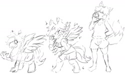 Size: 1554x923 | Tagged: safe, artist:nageruamado, imported from derpibooru, oc, oc only, oc:foxxy hooves, griffon, furry to griffon, human to griffon, japanese reading order, kemonomimi, sketch, transformation, transformation sequence
