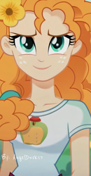Size: 1189x2287 | Tagged: safe, imported from derpibooru, pear butter, equestria girls, ai content, ai generated, flower, photo, photoshop, prompter:angeldusk17
