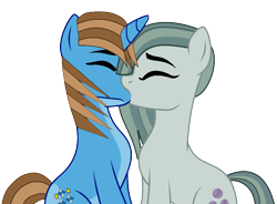 Size: 1278x942 | Tagged: safe, artist:ncolque, imported from derpibooru, marble pie, oc, oc:sharp stars, earth pony, pony, unicorn, canon x oc, horn, kissing, romance, simple background, transparent background