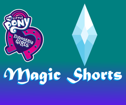Size: 2289x1906 | Tagged: safe, artist:dupontsimon, imported from derpibooru, fanfic:magic shorts, equestria girls, equestria girls series, equestria girls logo, fanfic art, gradient background, logo, no pony, poster, text