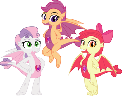 Size: 2637x2076 | Tagged: safe, artist:dupontsimon, imported from derpibooru, apple bloom, scootaloo, sweetie belle, dragon, fanfic:magic shorts, equestria girls, dragon bloom, dragonified, fanfic art, scootadragon, simple background, species swap, sweetie dragon, transformation, transparent background, vector