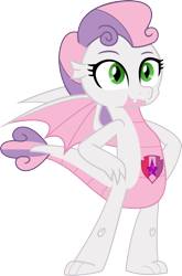 Size: 1342x2038 | Tagged: safe, artist:dupontsimon, imported from derpibooru, sweetie belle, dragon, fanfic:magic shorts, equestria girls, dragonified, fanfic art, simple background, solo, species swap, sweetie dragon, transformation, transparent background, vector