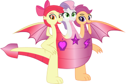 Size: 2710x1822 | Tagged: safe, artist:dupontsimon, imported from derpibooru, apple bloom, scootaloo, sweetie belle, dragon, fanfic:magic shorts, conjoined, dragon bloom, dragonified, fanfic art, multiple heads, scootadragon, simple background, species swap, sweetie dragon, the ultimate cutie mark crusader, three heads, transformation, transparent background, vector
