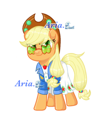 Size: 2419x3187 | Tagged: safe, alternate version, artist:shangshanruoshui24400, imported from derpibooru, applejack, earth pony, pony, applejack's festival hat, applejack's sunglasses, clothes, female, long skirt, mare, music festival outfit, simple background, skirt, solo, sunglasses, text, white background