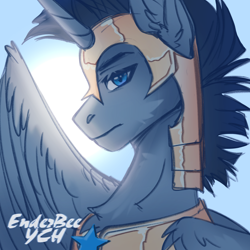 Size: 2048x2048 | Tagged: safe, artist:enderbee, imported from derpibooru, oc, alicorn, earth pony, pegasus, pony, unicorn, armor, armored pony, commission, guard, horn, royal guard, solo, sun, your character here