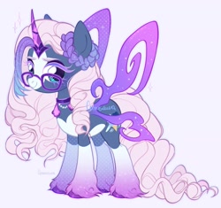 Size: 1877x1761 | Tagged: safe, artist:catusawa, imported from derpibooru, oc, oc only, oc:cassiopeia, pony, unicorn, auroricorn, blaze (coat marking), choker, closed mouth, coat markings, colored eyelashes, colored hooves, crystal horn, curly hair, curly tail, eyebrows, facial markings, fairy wings, female, glasses, gradient legs, gradient mane, high res, horn, jewelry, long fetlocks, looking up, mare, pale belly, simple background, sketch, smiling, socks (coat markings), solo, standing, tail, teal eyes, unshorn fetlocks, white belly, wings