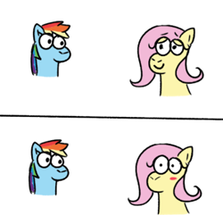 Size: 400x386 | Tagged: safe, artist:zoeyhorse, imported from derpibooru, fluttershy, rainbow dash, pegasus, pony, blushing, bust, comic, doodle, duo, female, flutterdash, lesbian, mare, shipping, smiling, sudden realization