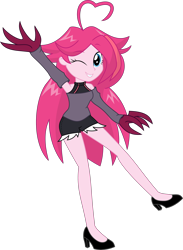 Size: 2824x3856 | Tagged: safe, artist:sketchmcreations, imported from derpibooru, pinkie pie, human, equestria girls, ahoge, alternate hairstyle, claws, clothes, detached sleeves, female, friday night funkin', high heels, looking at you, one eye closed, raised arm, reference, shoes, shorts, shoulderless, simple background, smiling, transparent background, vector