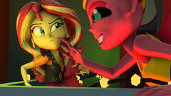 Size: 1920x1080 | Tagged: safe, artist:ontheedgeht, imported from derpibooru, sunset shimmer, human, equestria girls, equestria girls series, duality, evil grin, grin, hand on cheek, smiling, sunset satan