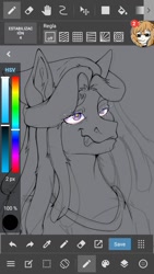 Size: 540x960 | Tagged: safe, artist:damon_ekel, imported from derpibooru, tree hugger, pony, bust, faic, screenshots, solo, tongue out, wip