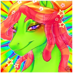 Size: 2000x2000 | Tagged: safe, artist:damon_ekel, imported from derpibooru, tree hugger, earth pony, pony, bust, psychedelic background, smiling, solo