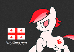 Size: 1180x828 | Tagged: safe, alternate version, anonymous artist, imported from ponybooru, oc, oc:sakartvelo, pony, black background, cross, female, georgia (country), georgian flag, grapevine cross, nation ponies, ponified, simple background, solo, species swap