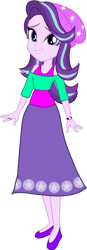 Size: 541x1558 | Tagged: safe, artist:invisibleink, artist:tylerajohnson352, imported from derpibooru, starlight glimmer, equestria girls, beanie, beanie hat, clothes, dress, feet, flats, gown, hat, long skirt, shoes, short shirt, simple background, skirt, solo, stocking feet, tanktop, transparent background, watch, wristwatch