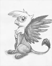 Size: 1016x1280 | Tagged: safe, artist:pzkratzer, imported from derpibooru, gilda, sitting, solo, spread wings, traditional art, wings