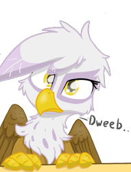 Size: 826x1079 | Tagged: safe, artist:pzkratzer, imported from derpibooru, gilda, aggie.io, closed mouth, dweeb, folded wings, looking at you, sitting, solo, wings
