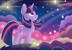 Size: 2360x1640 | Tagged: safe, imported from derpibooru, twilight sparkle, unicorn, drawing, horn, lineless, procreate app, solo, stars