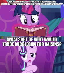 Size: 888x998 | Tagged: safe, edit, edited screencap, imported from derpibooru, screencap, starlight glimmer, twilight sparkle, a hearth's warming tail, caption, image macro, text, the adventures of jimmy neutron: boy genius