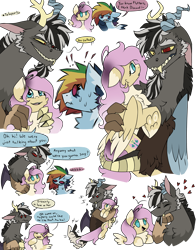Size: 2750x3500 | Tagged: safe, artist:pegacousinceles, imported from derpibooru, angel bunny, discord, fluttershy, rainbow dash, au:war never ends, discoshy, female, male, shipping, simple background, straight, transparent background, yandere