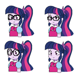 Size: 1601x1621 | Tagged: safe, artist:cheesesauce_45, imported from derpibooru, sci-twi, twilight sparkle, equestria girls, bust, clothes, dress, eyebrows, eyebrows visible through hair, female, glasses, long hair, multicolored hair, neck bow, ponytail, purple eyes, purple skin, round glasses, simple background, smiling, solo, square glasses, tied hair, white background, wingding eyes