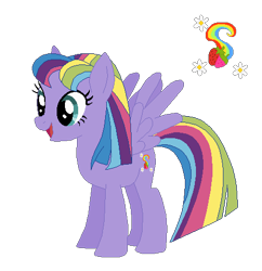 Size: 456x471 | Tagged: safe, artist:selenaede, artist:user15432, imported from derpibooru, rainbowberry, pegasus, pony, base used, cutie mark, female, g3, generation leap, mare, multicolored hair, multicolored tail, open mouth, open smile, purple coat, race swap, rainbow hair, rainbow tail, simple background, smiling, solo, tail, transparent background