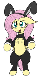Size: 1109x2103 | Tagged: safe, artist:wapamario63, imported from ponybooru, fluttershy, pegasus, pony, belly, belly button, bipedal, bunny ears, bunny suit, chest fluff, clothes, cute, female, mare, open mouth, reverse bunny suit, simple background, solo, transparent background