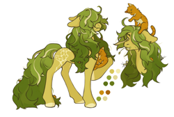 Size: 2048x1380 | Tagged: safe, artist:kurkumut, imported from derpibooru, oc, oc only, unnamed oc, cat, earth pony, mouse, pony, rat, ahoge, bust, color palette, colored hooves, concave belly, curly mane, curly tail, duality, earth pony oc, facial hair, floppy ears, frown, green coat, green eyes, green mane, green tail, hair over eyes, hair over one eye, leaves in tail, long legs, long mane, long mane male, male, messy mane, messy tail, multicolored mane, multicolored tail, profile, raised hoof, simple background, slender, solo, stallion, standing, straw in mouth, tail, thick eyebrows, thin, white background