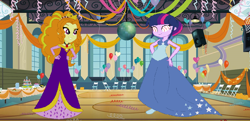 Size: 1024x497 | Tagged: safe, artist:brightstar40k, imported from derpibooru, adagio dazzle, twilight sparkle, alicorn, human, equestria girls, clothes, dress, gala dress, hypno eyes, hypnosis, hypnotized, long dress, long skirt, skirt, twilight sparkle (alicorn)