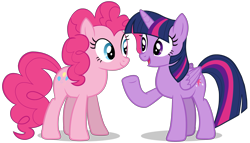 Size: 3789x2160 | Tagged: safe, artist:zslnews, imported from derpibooru, pinkie pie, twilight sparkle, alicorn, earth pony, pony, chatting, duo, duo female, female, folded wings, mare, simple background, transparent background, twilight sparkle (alicorn), vector, wings