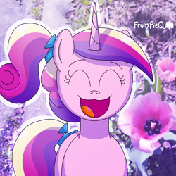 Size: 1000x1000 | Tagged: safe, artist:fruiitypieq, imported from derpibooru, princess cadance, alicorn, eyes closed, female, happy, open mouth, open smile, smiling, solo, wide smile