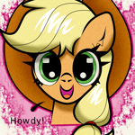 Size: 1000x1000 | Tagged: safe, artist:scandianon, imported from derpibooru, applejack, earth pony, pony, bust, female, howdy, looking at you, mare, solo, talking, talking to viewer