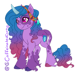 Size: 920x876 | Tagged: safe, artist:caffeinatedcarny, imported from derpibooru, izzy moonbow, pony, unicorn, clothes, cloven hooves, coat markings, curved horn, cute, g5, gemstones, gradient mane, headscarf, hippie, hooves, horn, horn runes, izzybetes, leonine tail, markings, multicolored hair, multicolored hooves, redesign, romani headscarf, scarf, simple background, solo, splotches, tail, transgender, transparent background, unshorn fetlocks