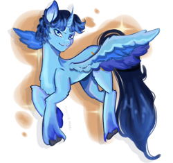 Size: 640x602 | Tagged: safe, imported from derpibooru, oc, oc only, oc:blue thunder, alicorn, hero, long tail, solo, sparkles, tail