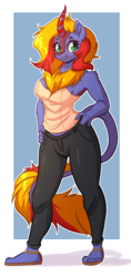 Size: 1840x3888 | Tagged: safe, artist:witchtaunter, imported from derpibooru, anthro, kirin, plantigrade anthro, clothes, commission, female, fluffy, hand on hip, sandals, smiling