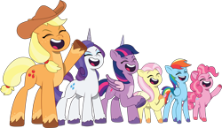 Size: 3097x1801 | Tagged: safe, artist:prixy05, edit, edited screencap, imported from derpibooru, screencap, vector edit, applejack, fluttershy, pinkie pie, rainbow dash, rarity, twilight sparkle, alicorn, earth pony, pegasus, pony, unicorn, spoiler:g5, spoiler:my little pony: tell your tale, spoiler:tyts01e62, chubby, diverse body types, eyes closed, female, fit, folded wings, g4 to g5, g5, generation leap, height difference, horn, lavarynth, mane six, mare, my little pony: tell your tale, open mouth, open smile, physique difference, roar, simple background, slender, smiling, thin, transparent background, twilight sparkle (alicorn), vector, wings