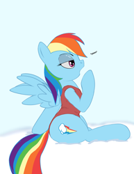 Size: 2550x3300 | Tagged: safe, artist:mare_enjoyer, imported from derpibooru, rainbow dash, pegasus, pony, clothes, cloud, female, mare, one-piece swimsuit, sitting, solo, swimsuit, yawn