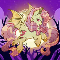 Size: 2400x2400 | Tagged: safe, artist:sparkytopia, imported from derpibooru, fluttershy, bat pony, pony, bat ponified, fangs, female, flutterbat, looking at you, race swap, solo, unshorn fetlocks